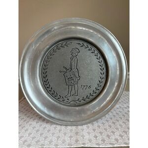 Vintage Pewter 1776 Revolutionary War Drummer Collector Plate Americana Decor